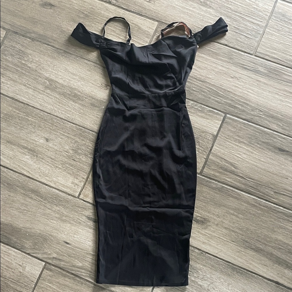 Oh Polly Off-Shoulder Black Mini Dress